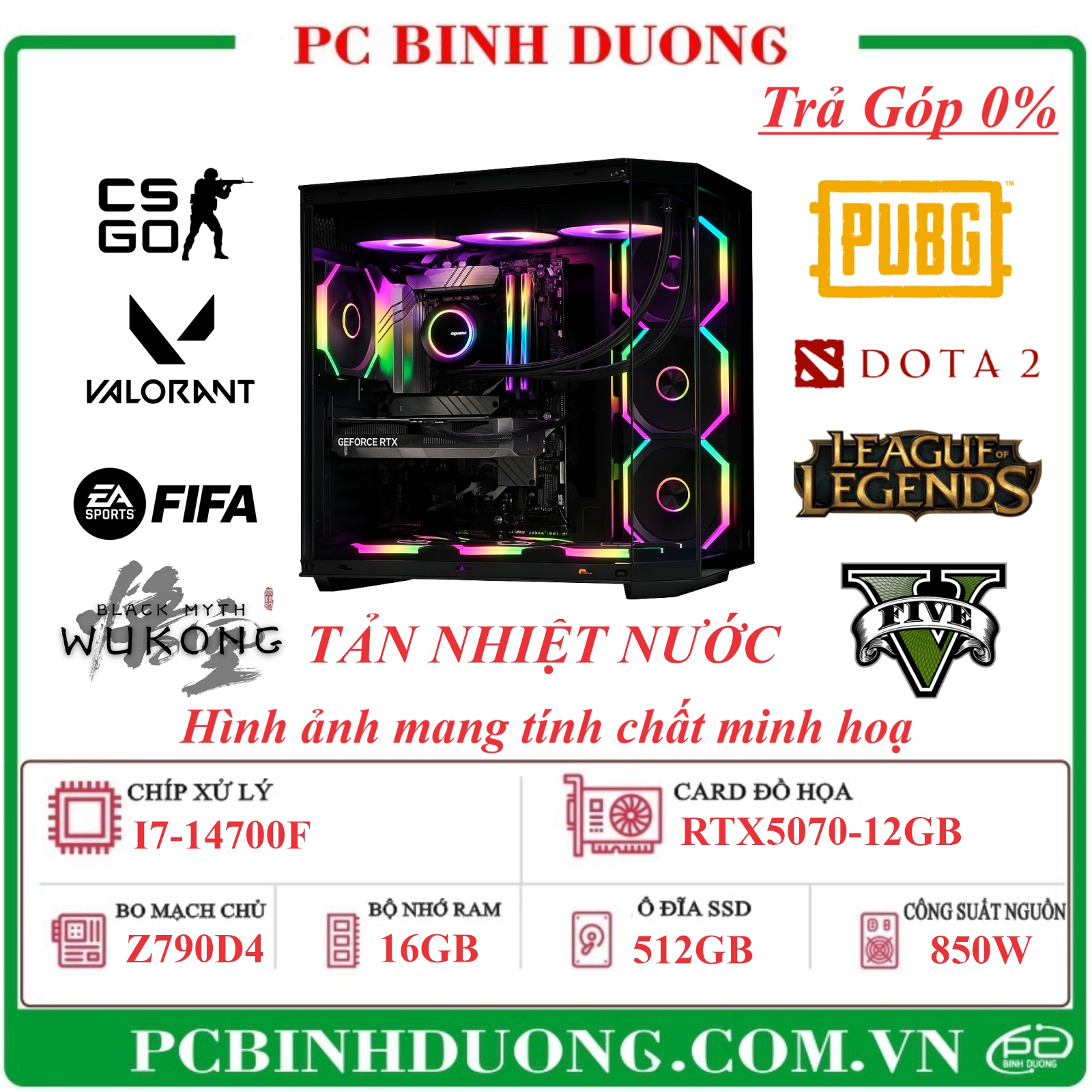 PC Gaming Rem Z790D4/I7-14700F/16GB/512GB/RTX5070-12GB/850W